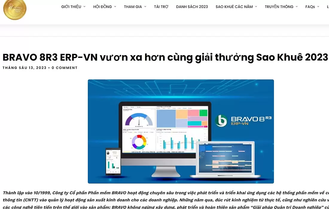 Giải thưởng Sao Khuê 2023 đưa tin về BRAVO