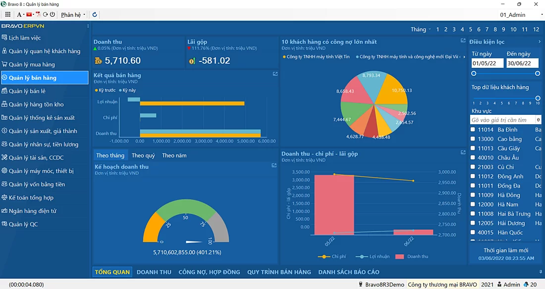 màn hình giao diện BRAVO ERP