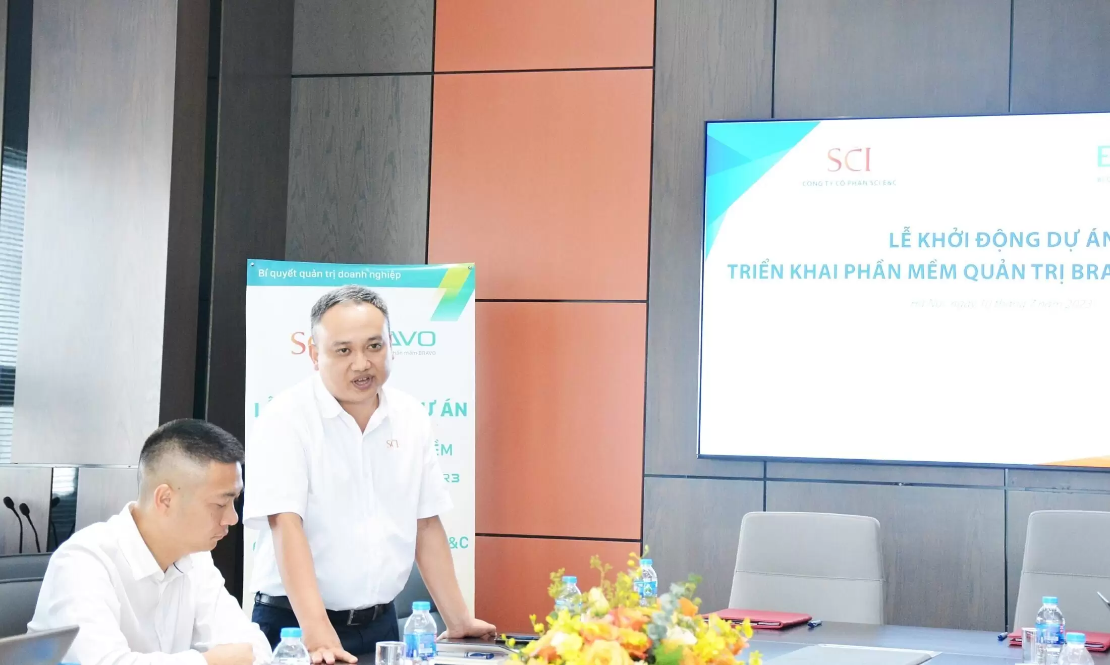 Ban lãnh đạo SCI E&C phát biểu tại buổi lễ Kick-off triển khai phần mềm BRAVO