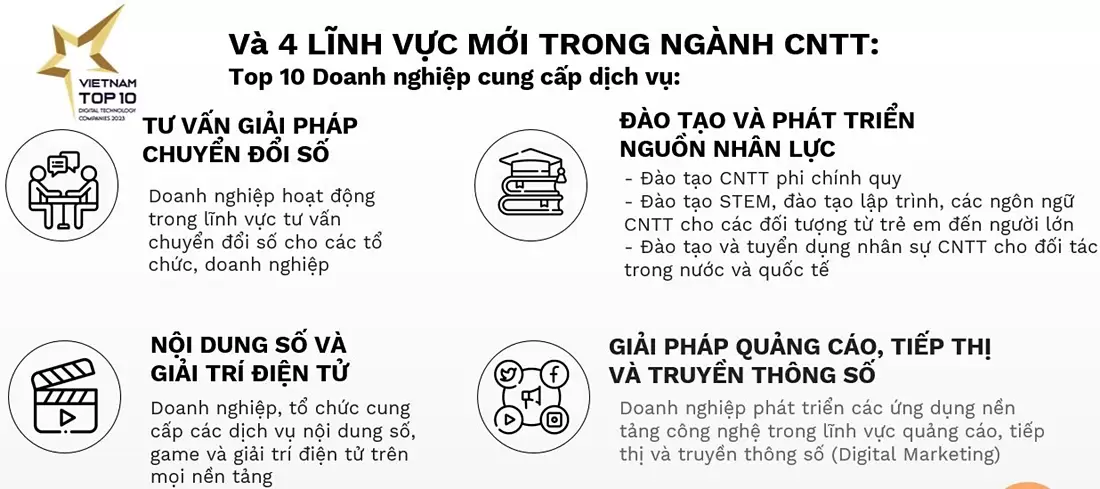 Lĩnh vực bổ sung Top 10 doanh nghiệp công nghệ số xuất sắc Việt Nam 2023