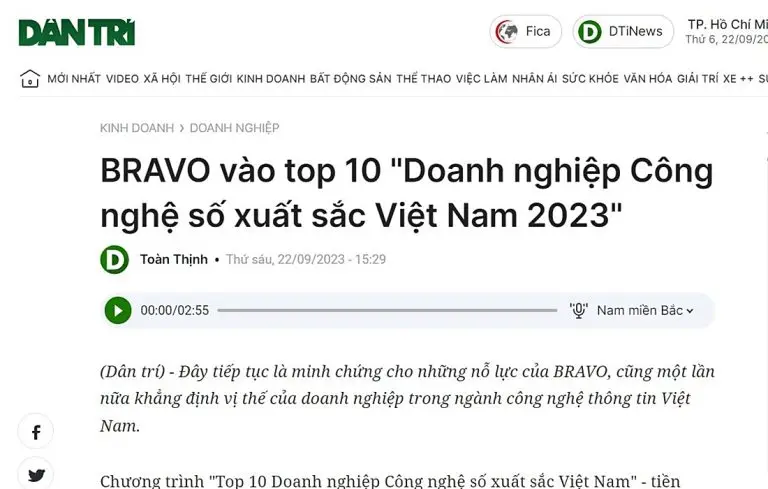 Dân trí BRAVO lot top 10 ICT
