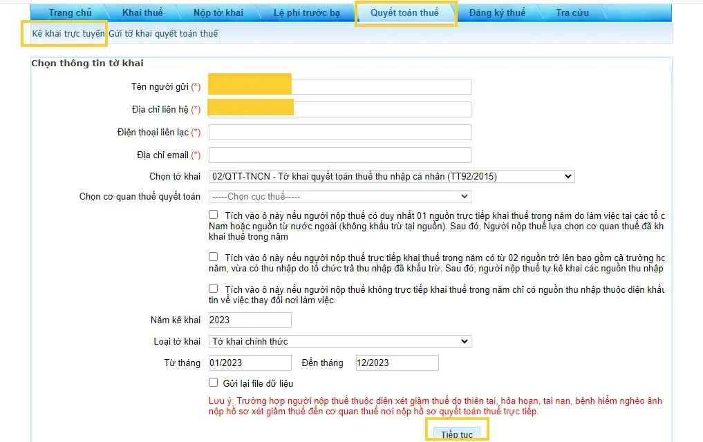 Bước 4 quyết toán thuế thu nhập cá nhân online