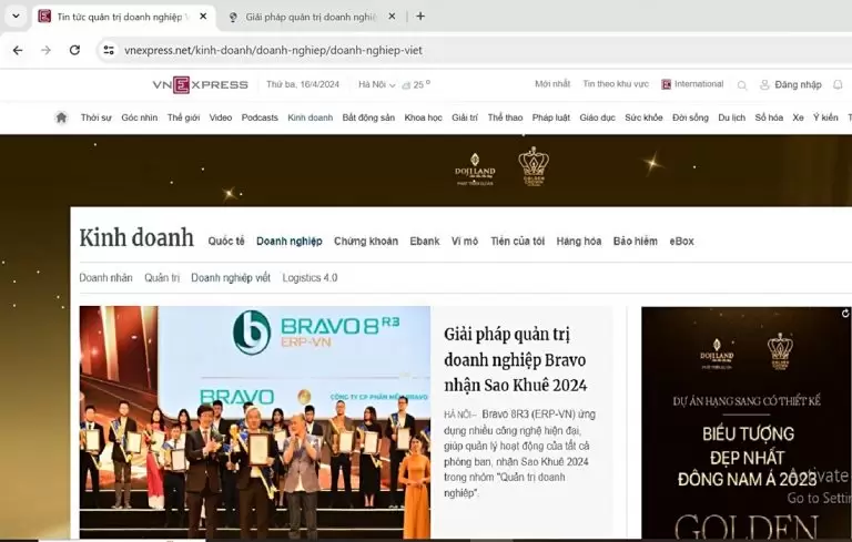 VnExpress: Giải pháp quản trị doanh nghiệp BRAVO nhận Sao Khuê 2024