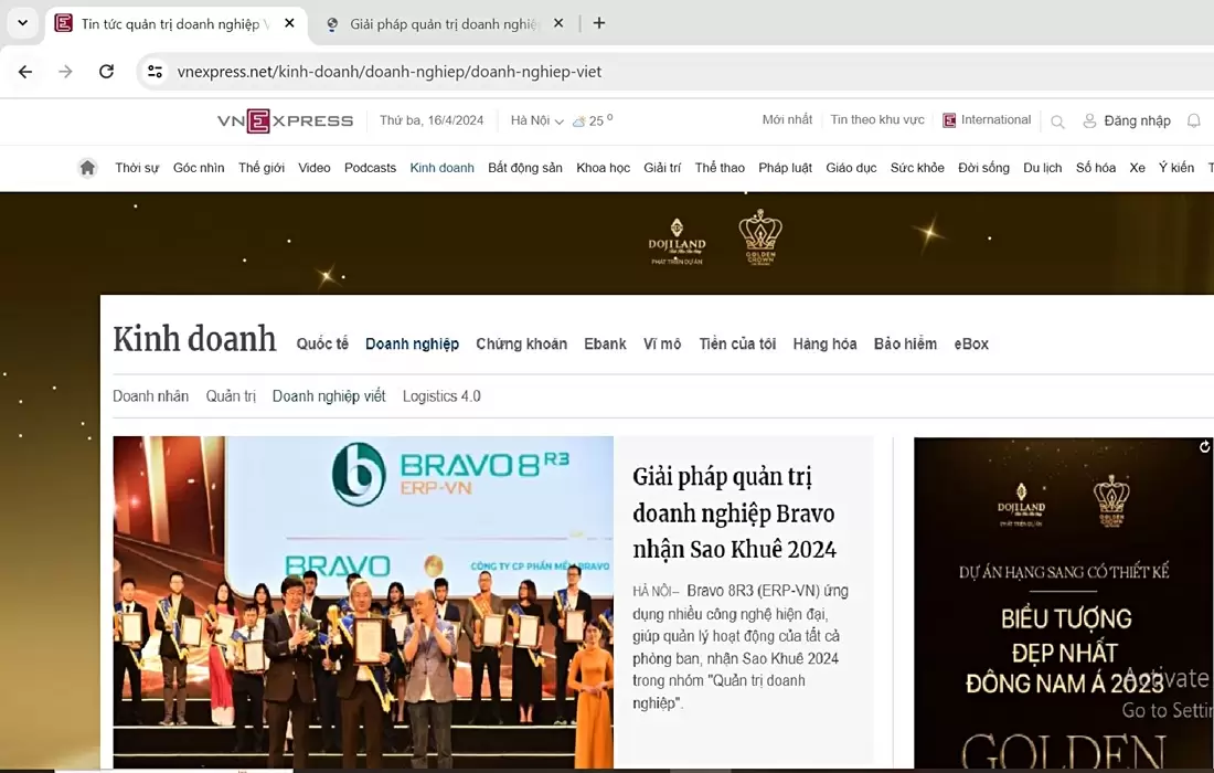 VnExpress: Giải pháp quản trị doanh nghiệp BRAVO nhận Sao Khuê 2024