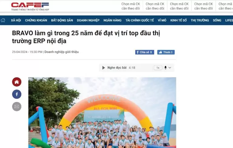 Báo CafeF đưa tin về BRAVO 25 năm
