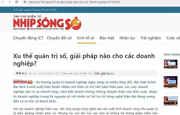 Báo Nhịp sống số đưa tin Xu thế quản trị số, giải pháp BRAVO ERP cho các doanh nghiệp