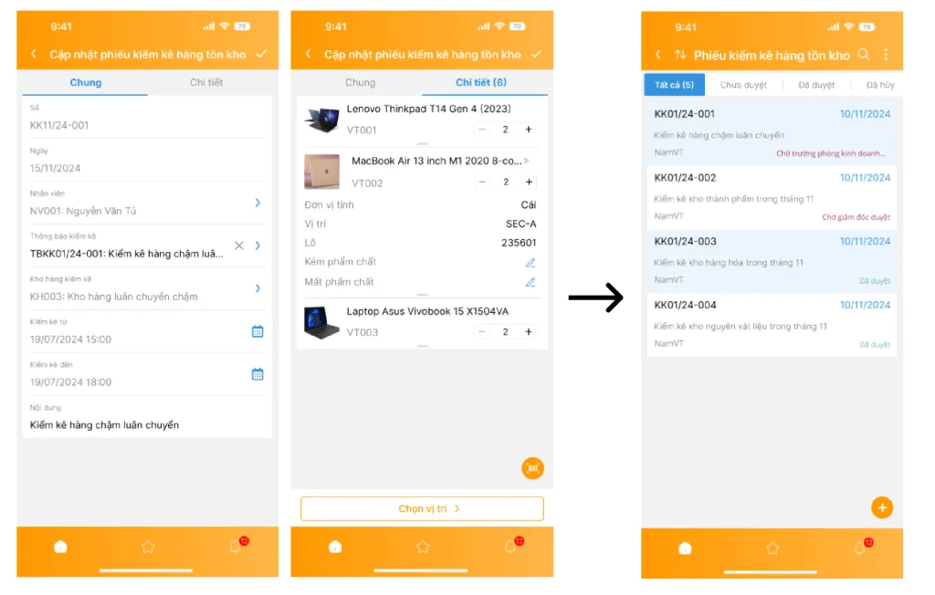 cập nhật phiếu kiểm kê