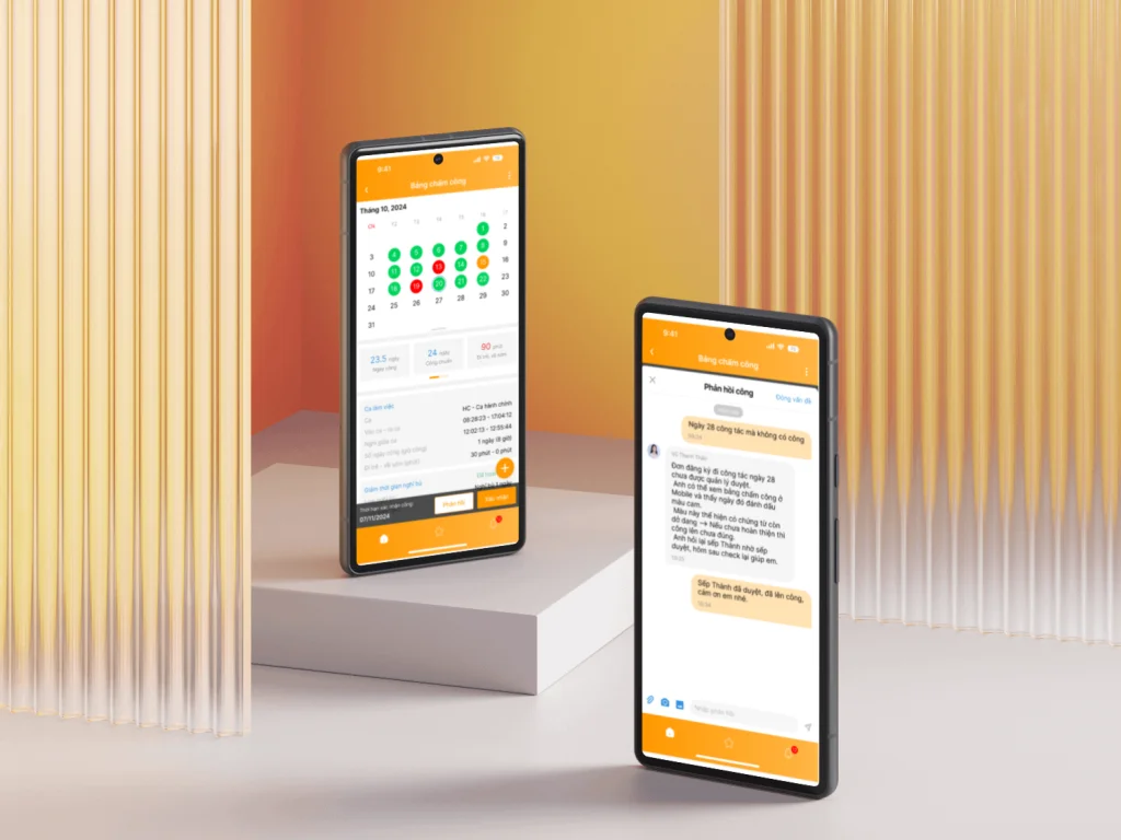Giao diện xác nhận công và phản hồi công trên hệ thống BRAVO Mobile App