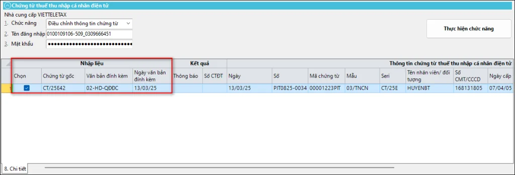 Điều chỉnh chứng từ
